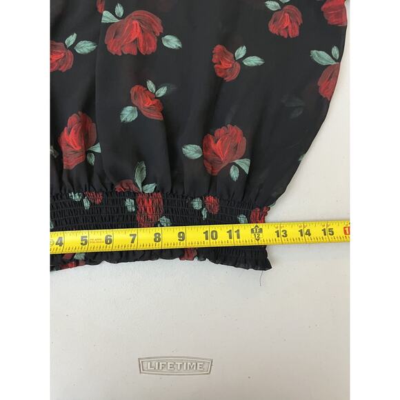 Romantic Floral Chiffon Victorian Inspired Roses Top 90s Whimsigoth Cottagecore - Picture 12 of 13